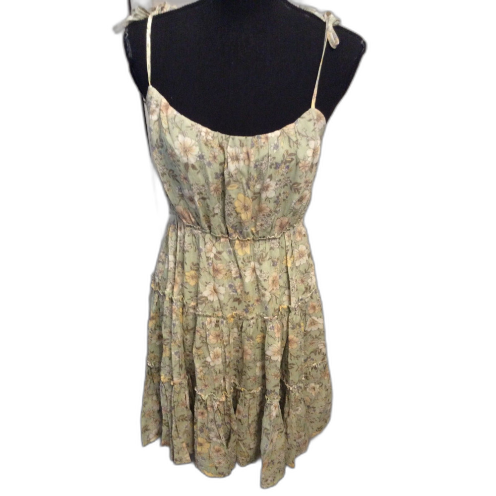 Blu Pepper Tiered Sage Floral Mini Summer Dress Large Lined